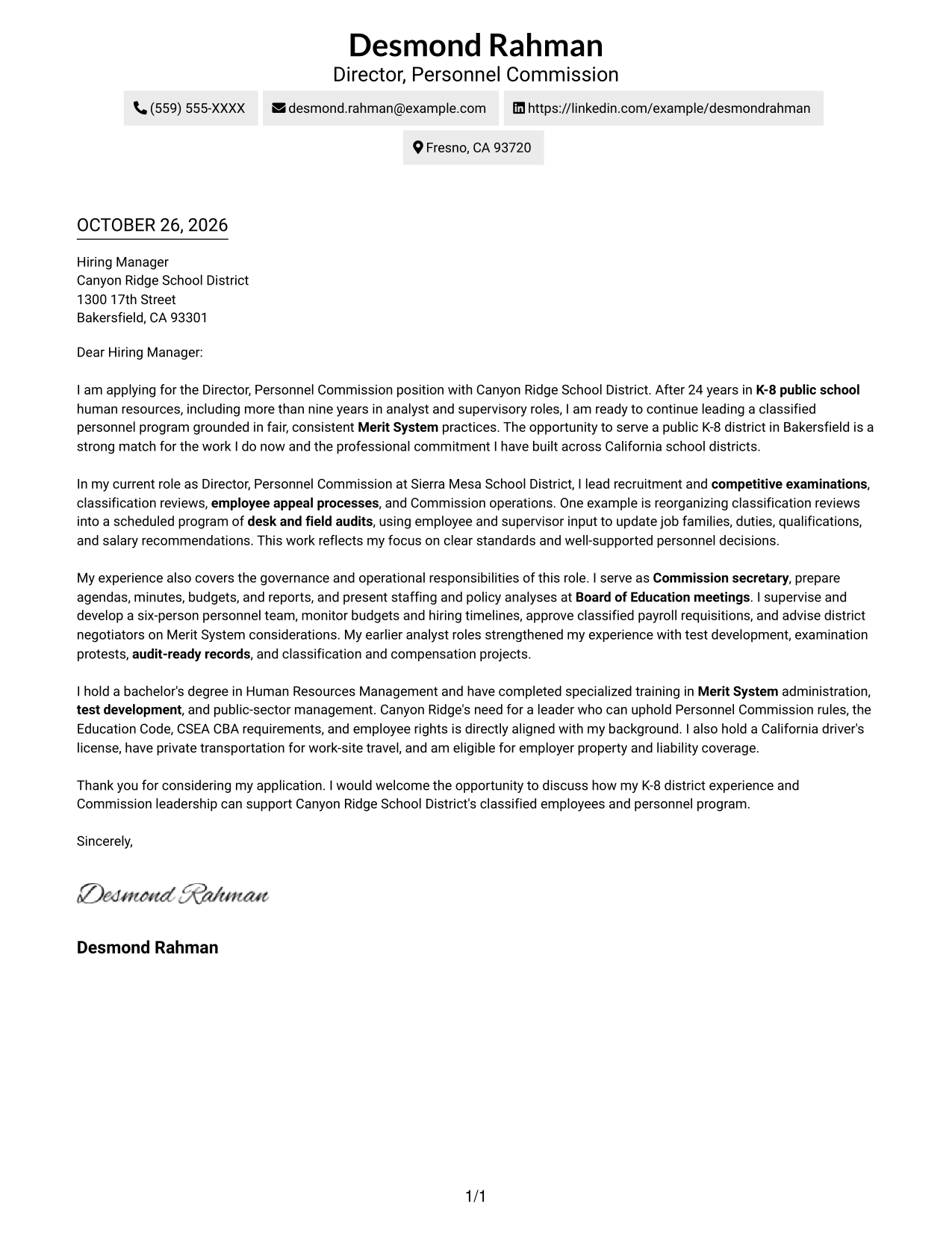 Cover letter example — page 1