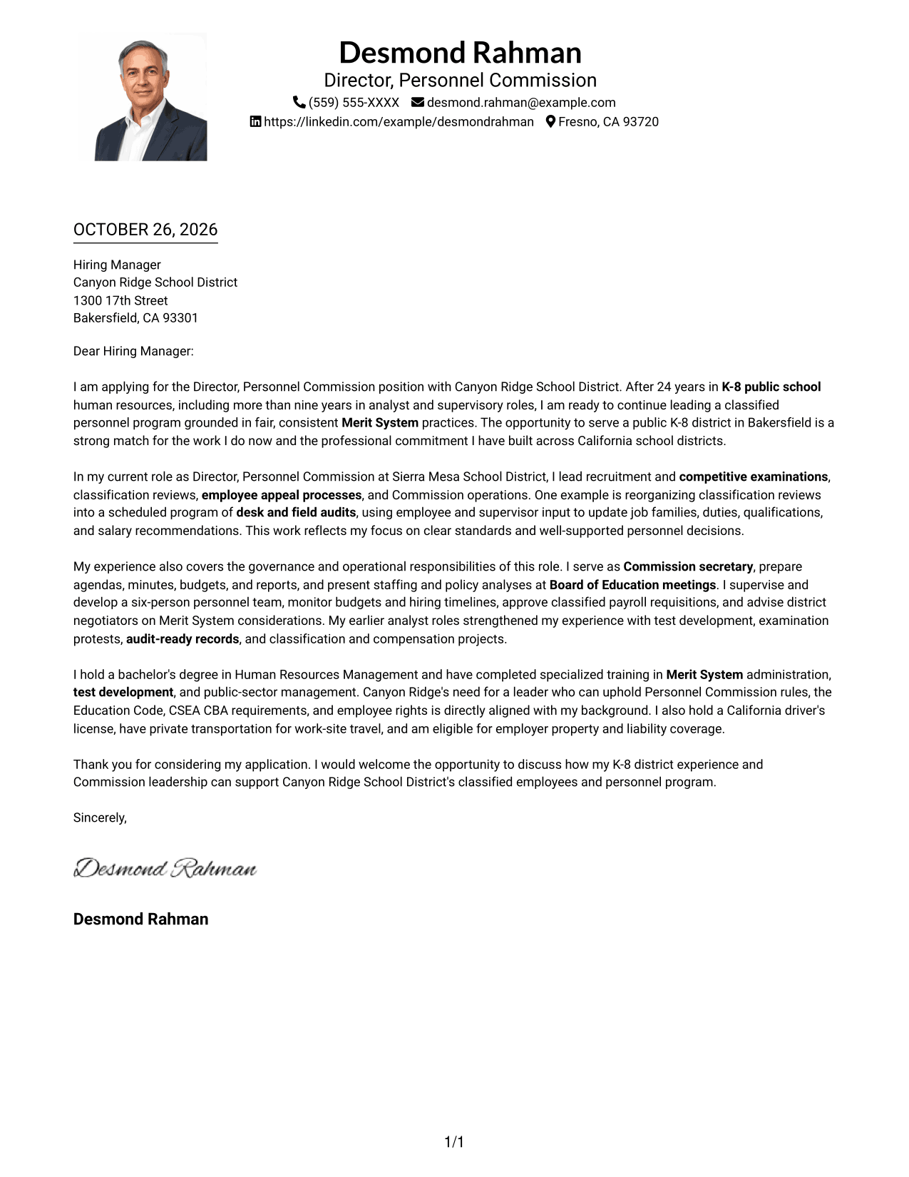 Cover letter example — page 1