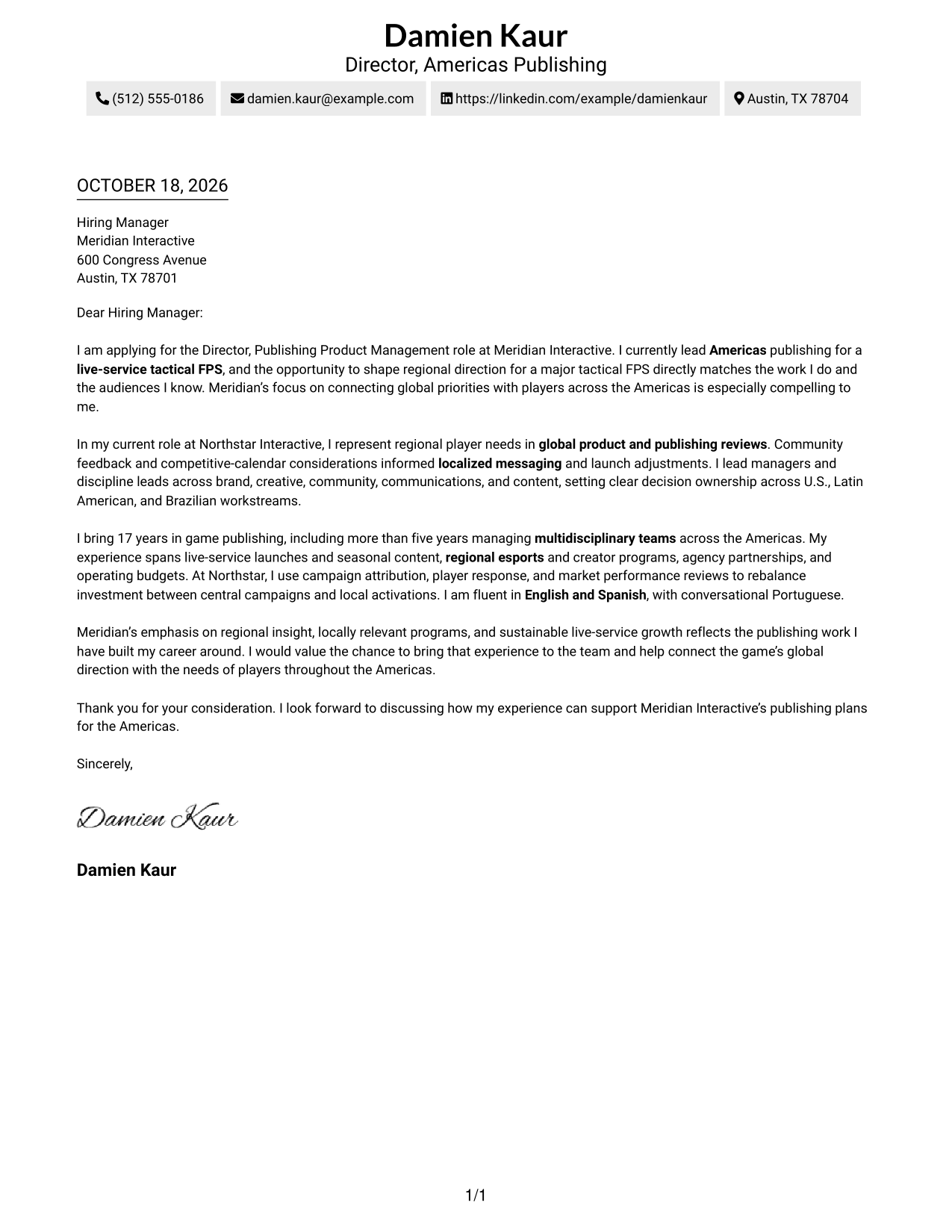 Cover letter example — page 1