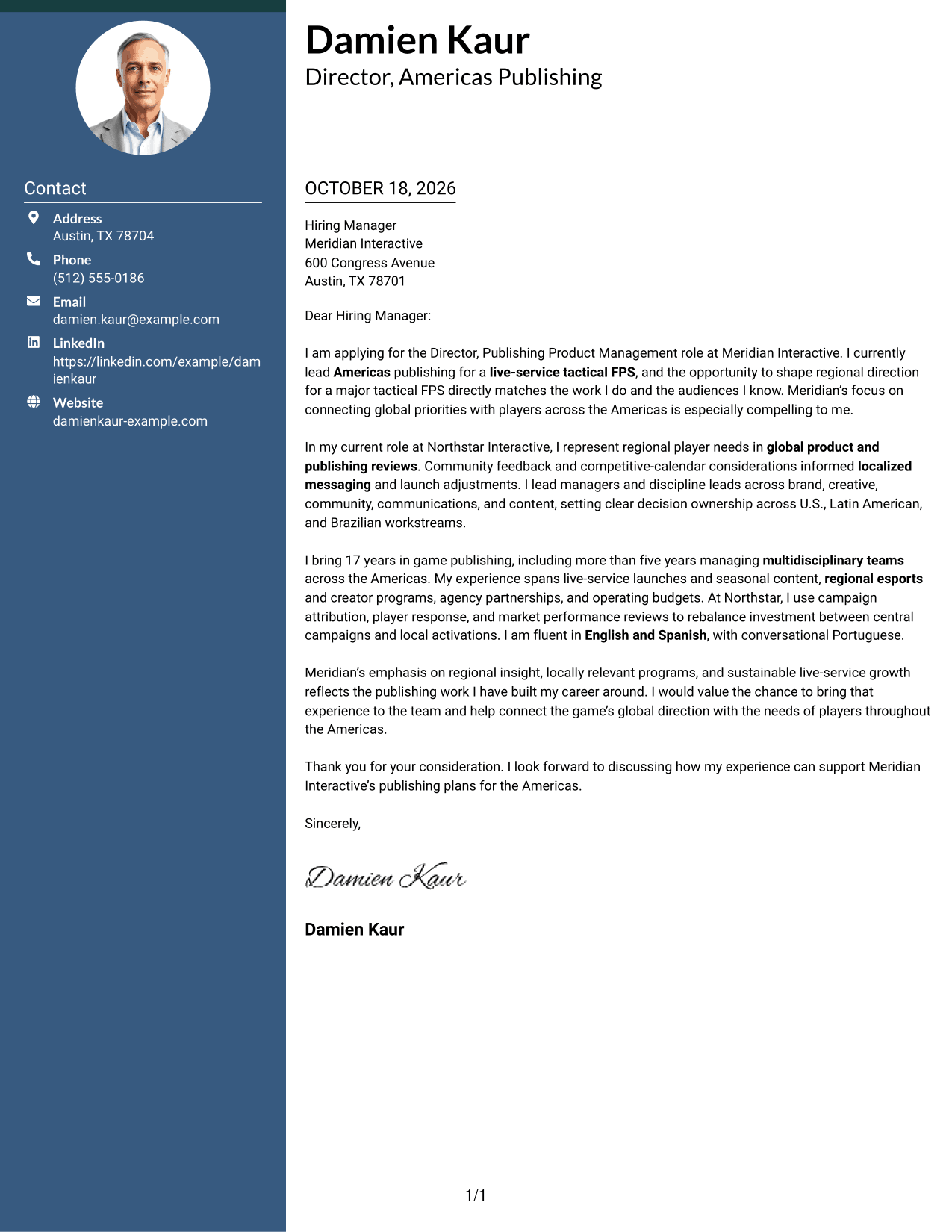 Cover letter example — page 1
