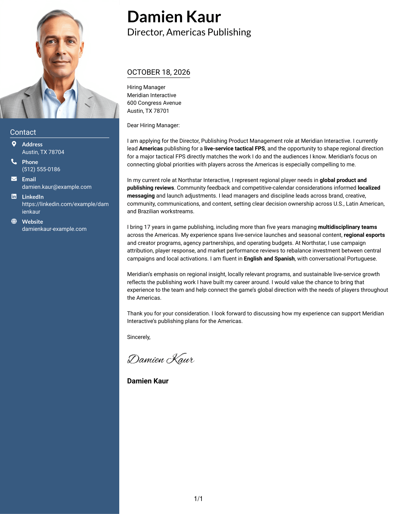 Cover letter example — page 1