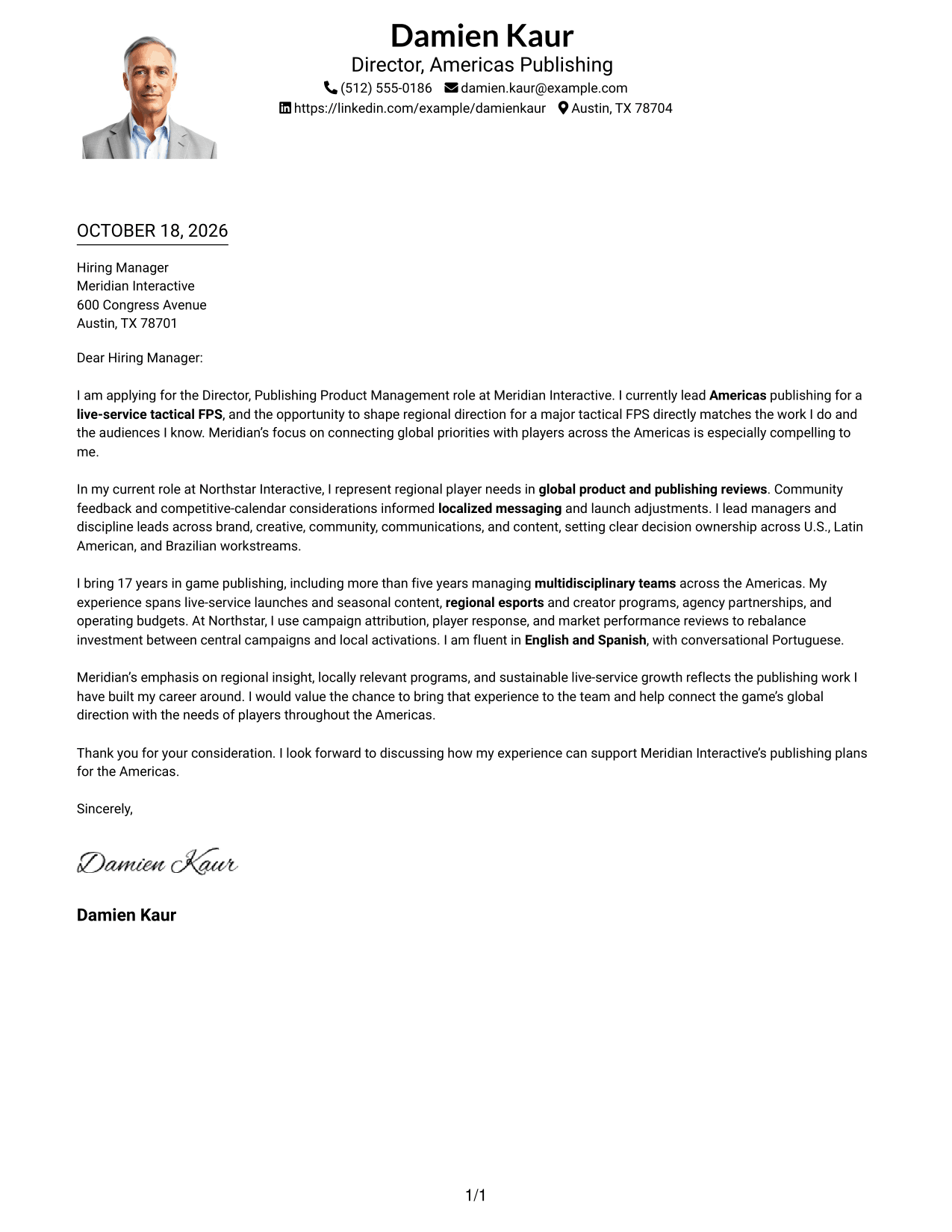 Cover letter example — page 1