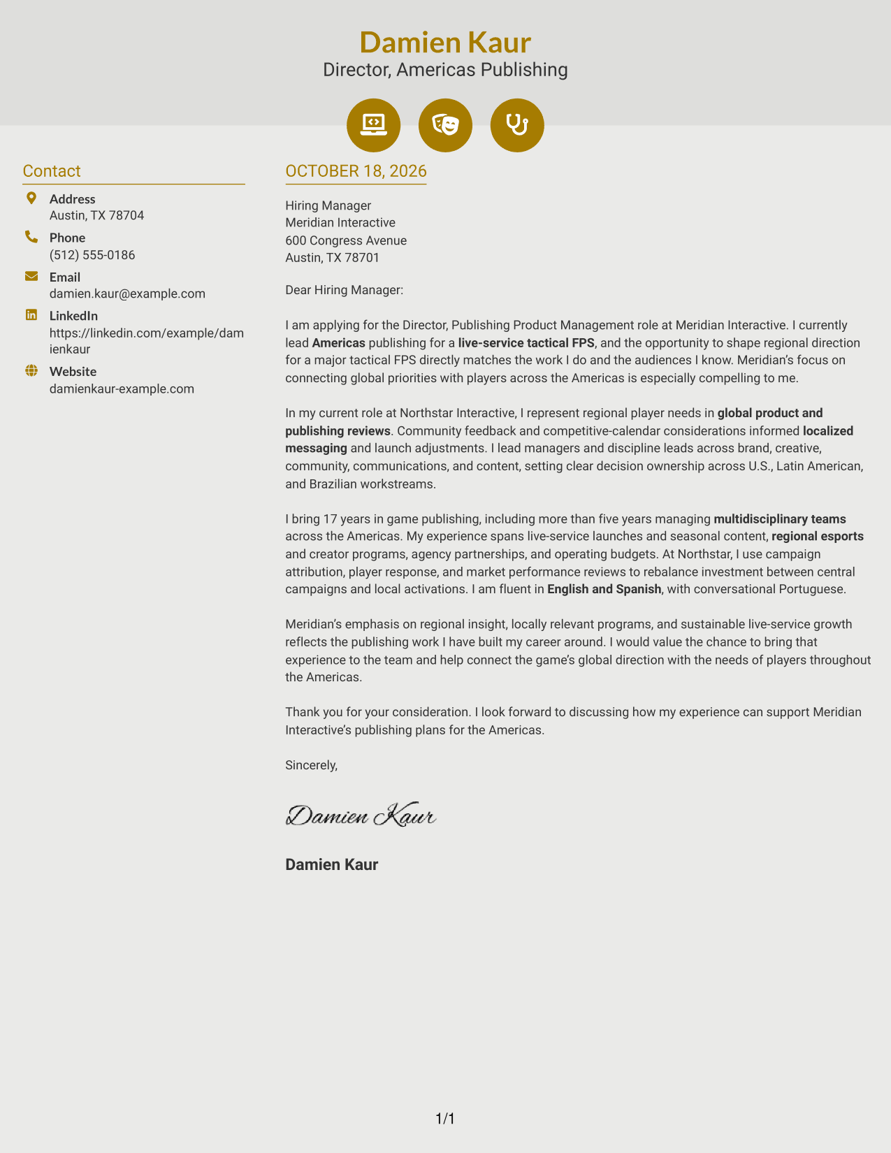 Cover letter example — page 1