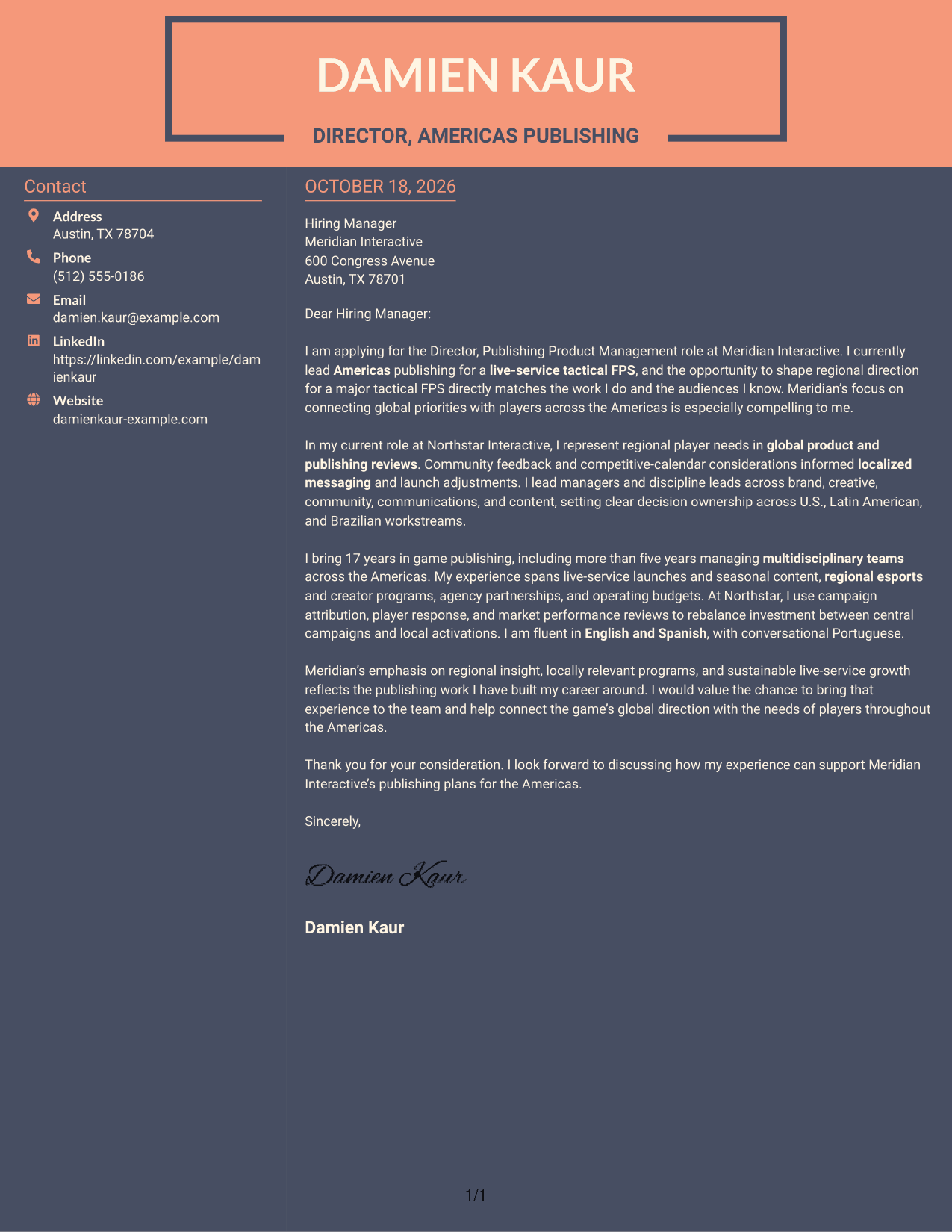 Cover letter example — page 1