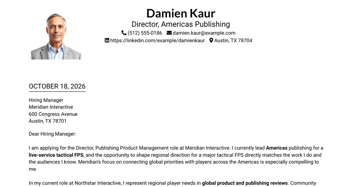 7 Director, Publishing Product Management - Tactical FPS Cover Letter Templates with Example