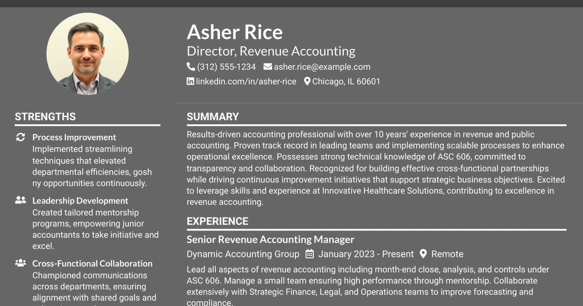 33 Director, Revenue Accounting Resume Templates with Example 2026 (ATS-Optimized)