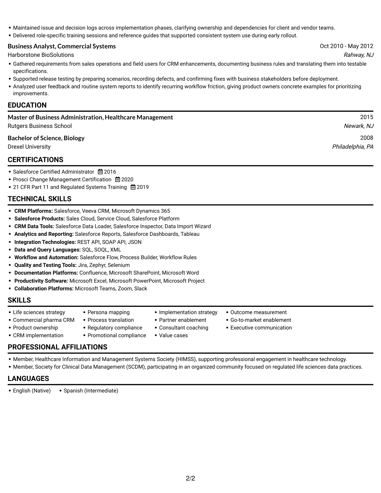 Resume example — page 2