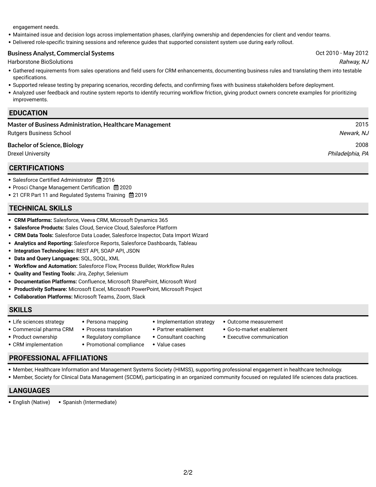 Resume example — page 2