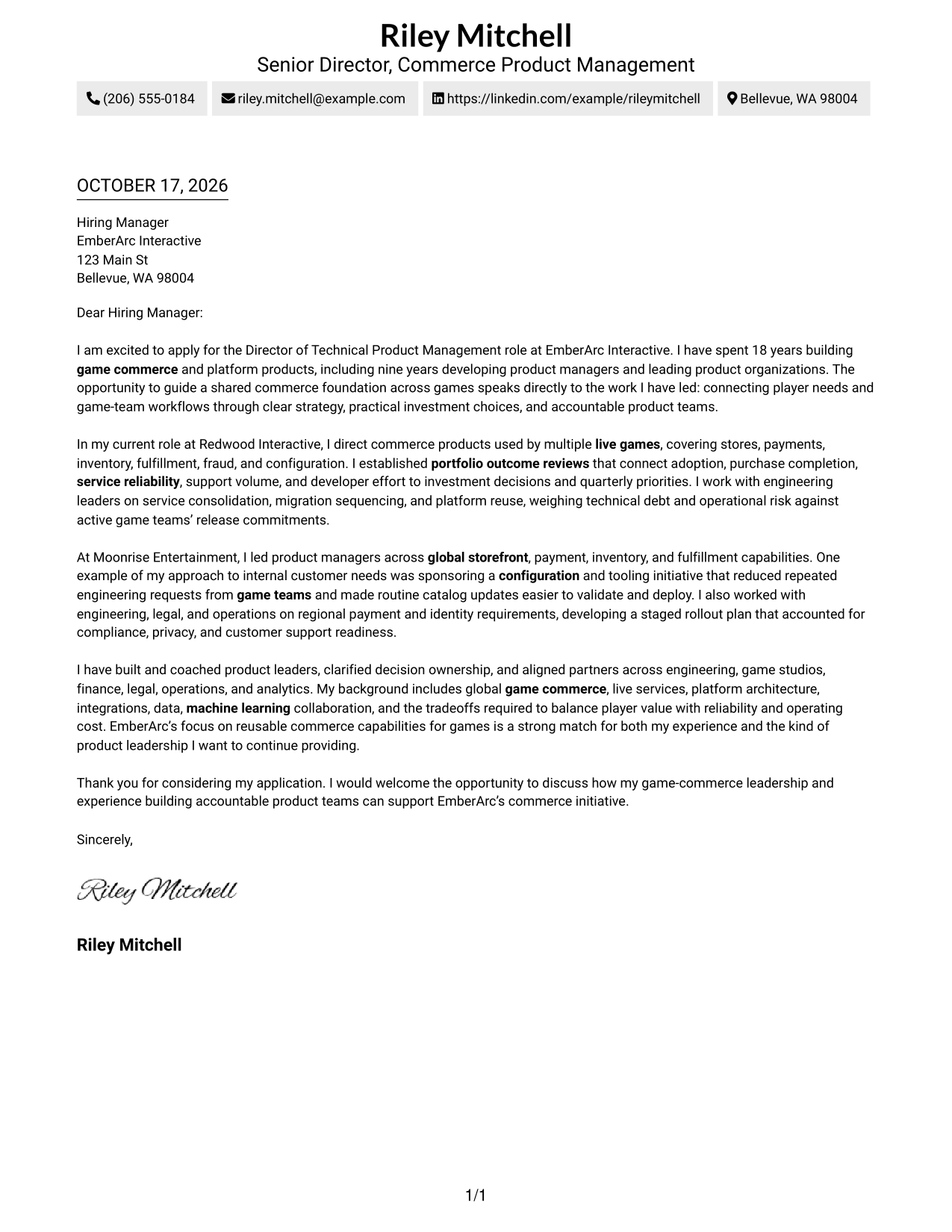 Cover letter example — page 1