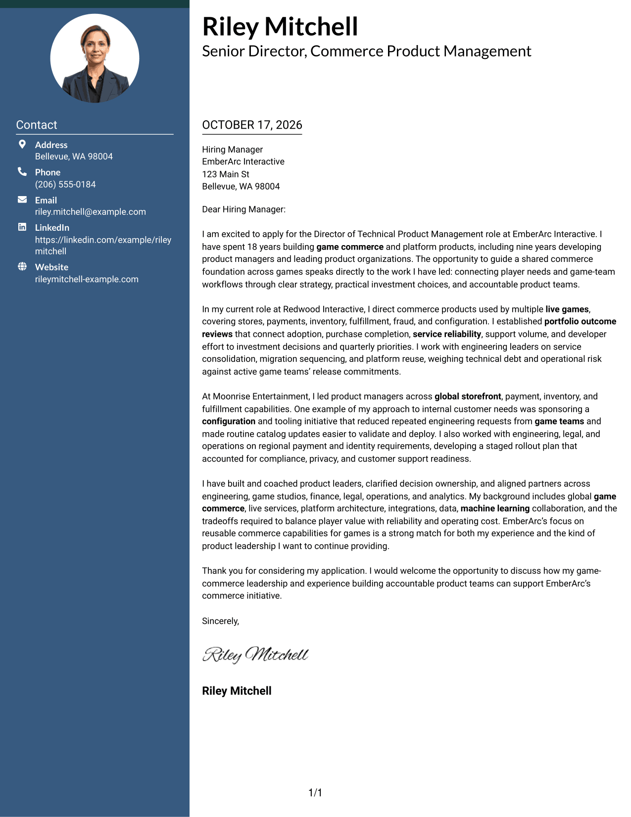 Cover letter example — page 1