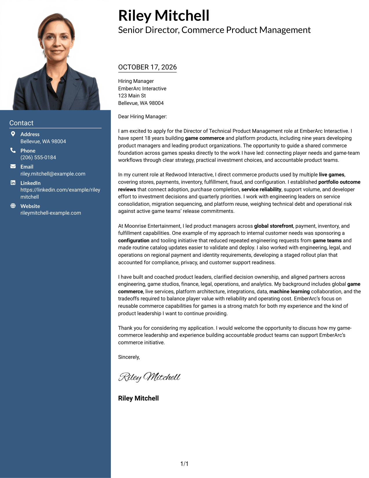Cover letter example — page 1