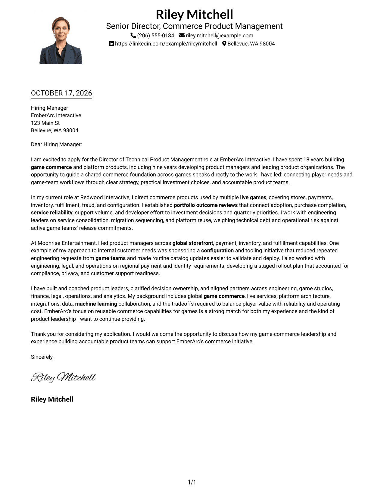 Cover letter example — page 1