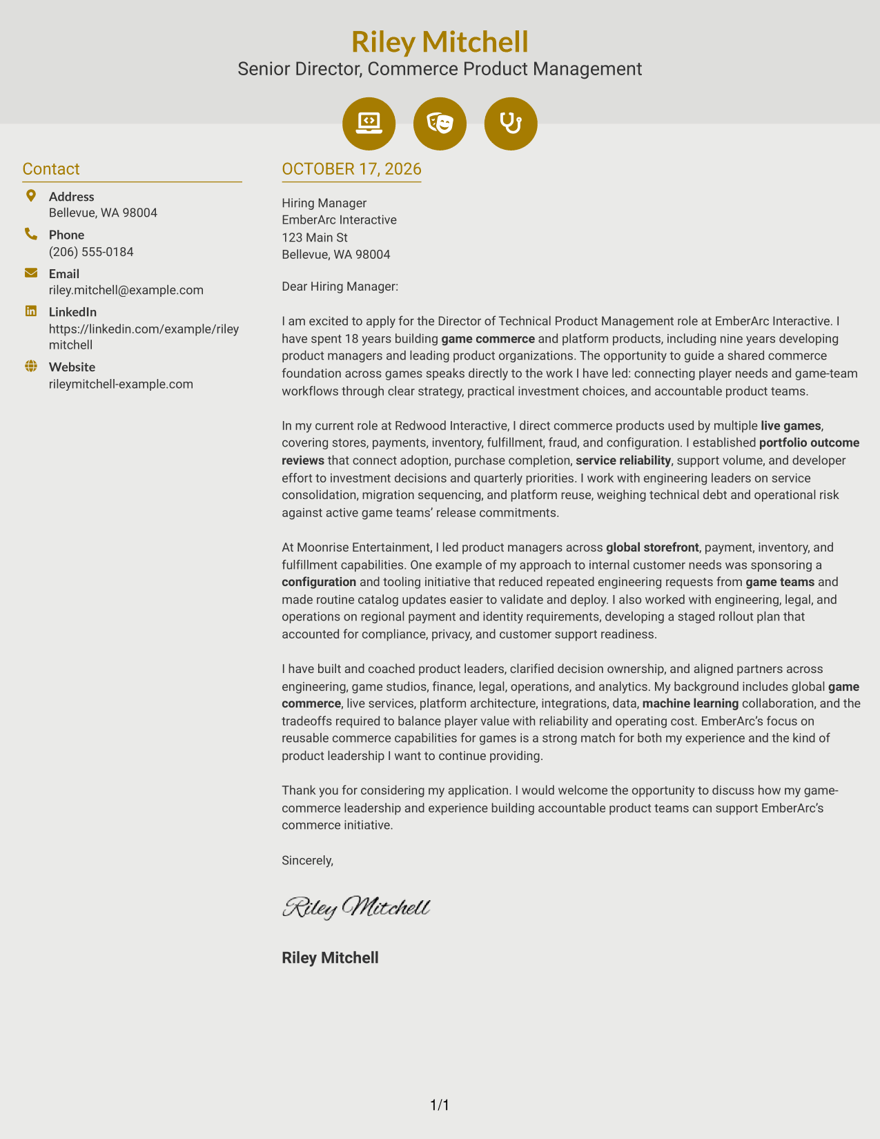 Cover letter example — page 1
