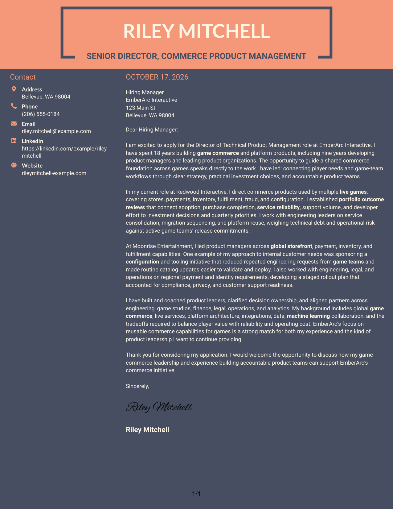 Cover letter example — page 1