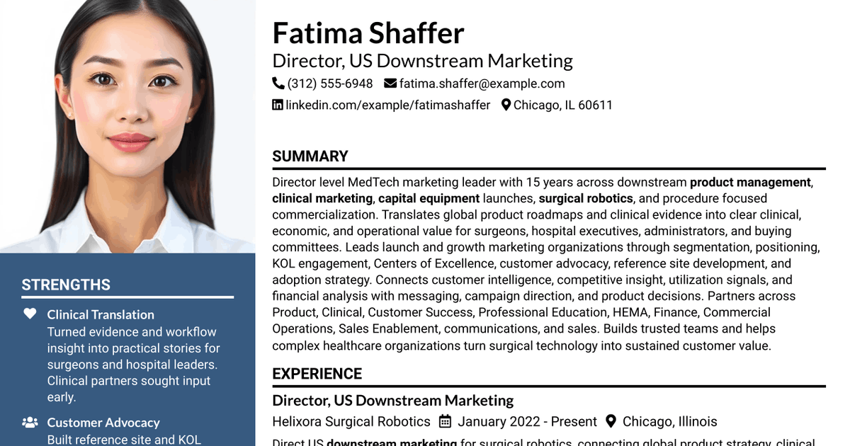 7 Director, US Marketing - Surgical Robotics Resume Templates with Example