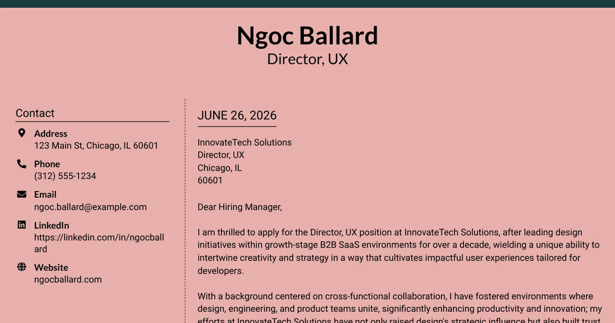 30+ Director, UX Cover Letter Templates with Example 2026