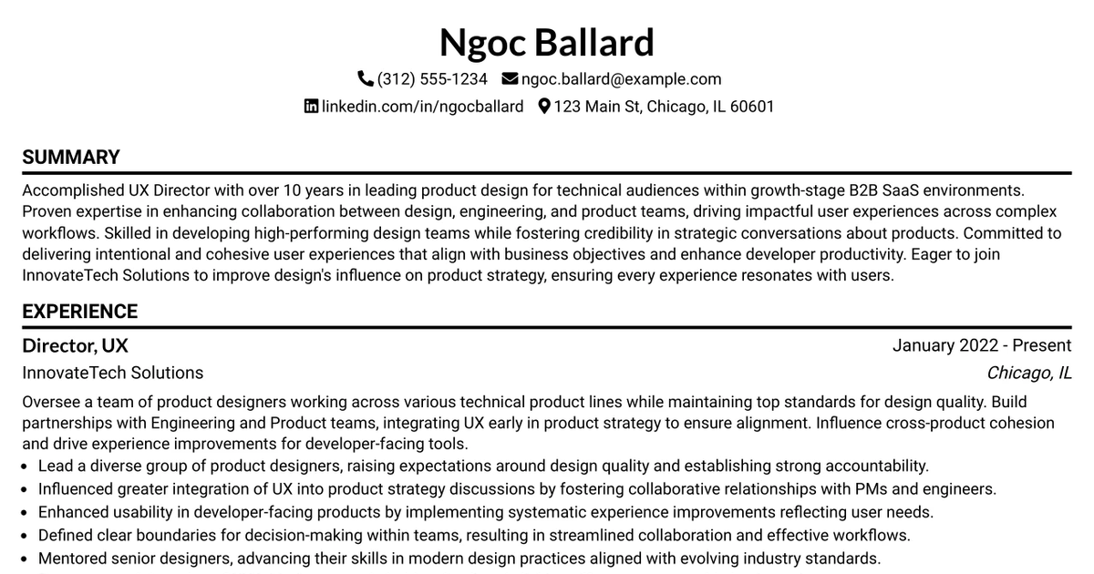 33 Director, UX Resume Templates with Example 2026 (ATS-Optimized)