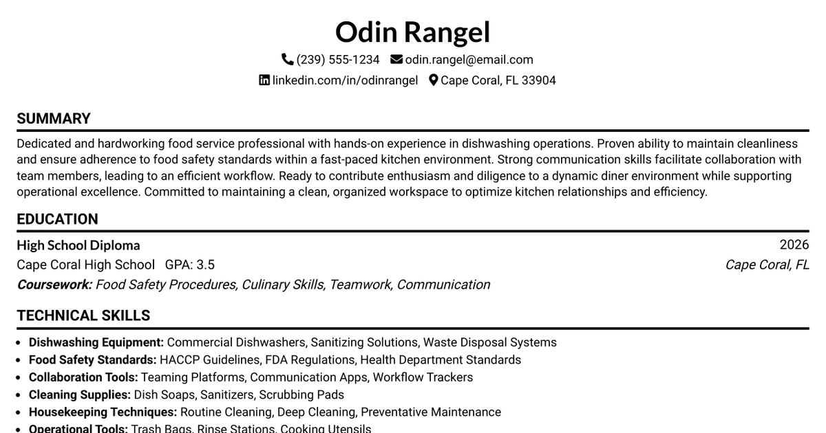 33 Dish Machine Operator Resume Templates with Example 2026 (ATS-Optimized)