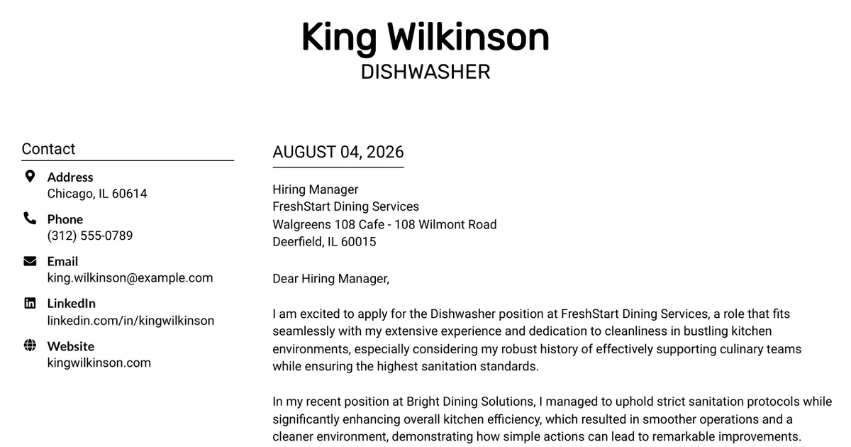 30+ DISHWASHER Cover Letter Templates with Example 2026