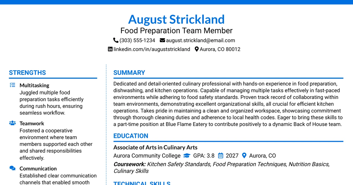 33 Dishwasher, Food Porter and Prep Cook Resume Templates with Example 2026 (ATS-Optimized)