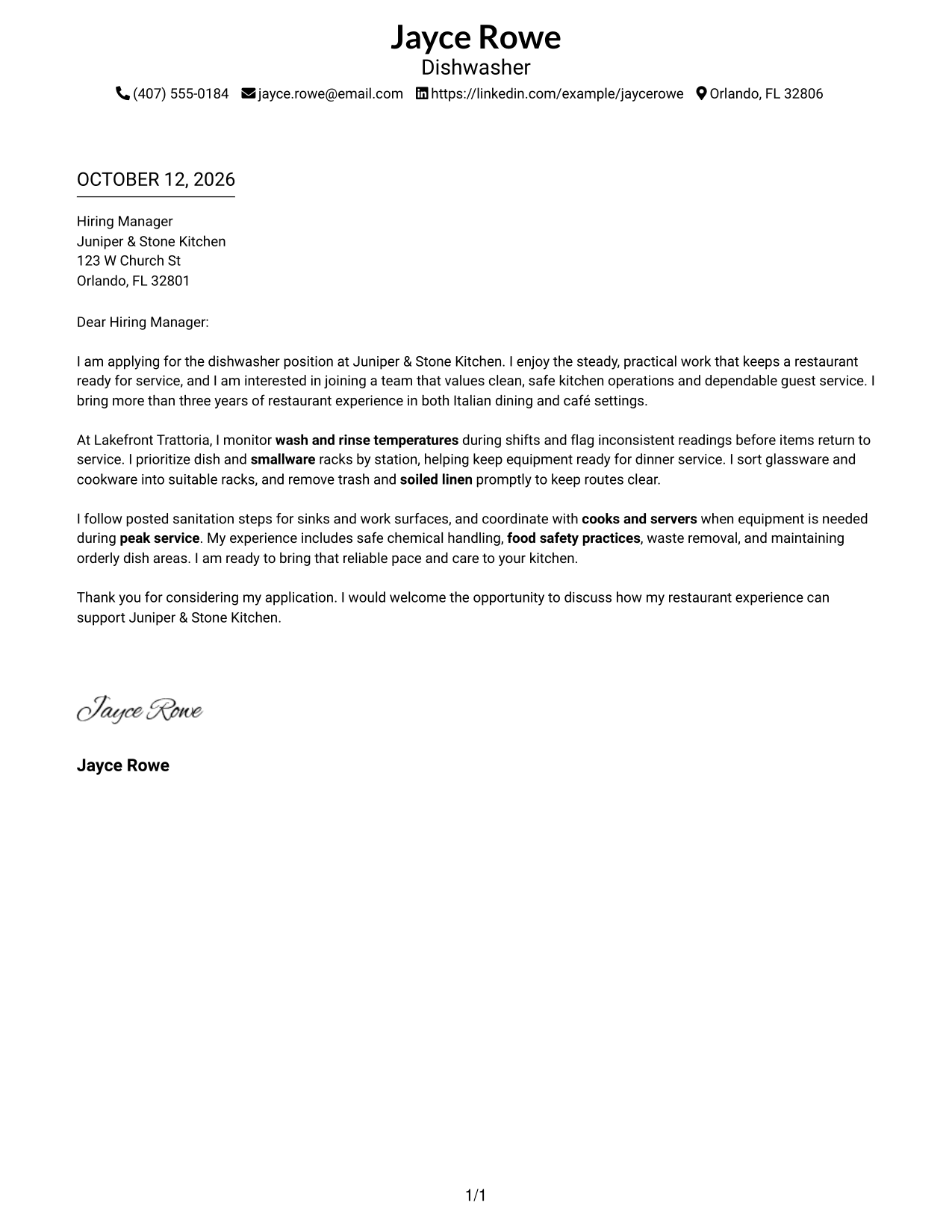 Cover Letter Example Page 1