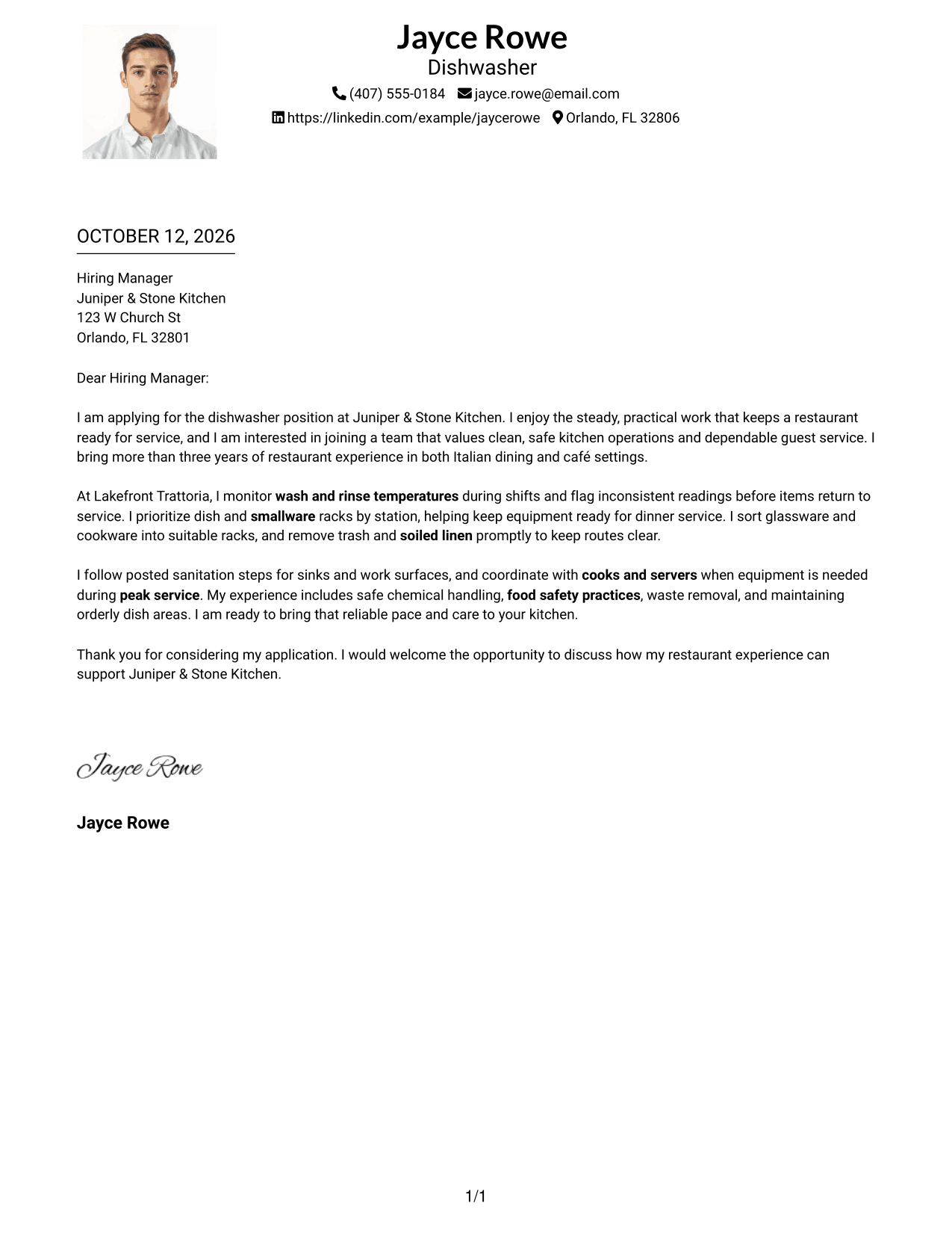 Cover Letter Example Page 1