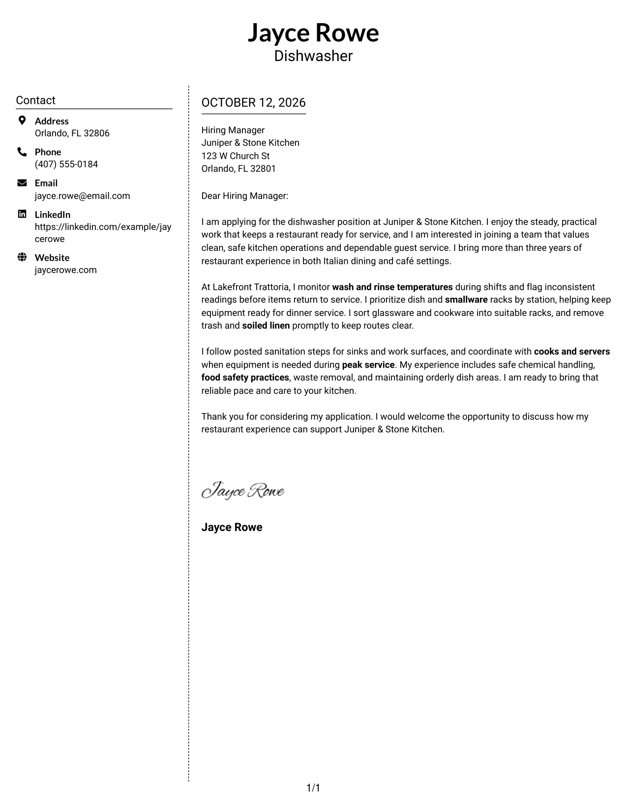 Cover Letter Example Page 1