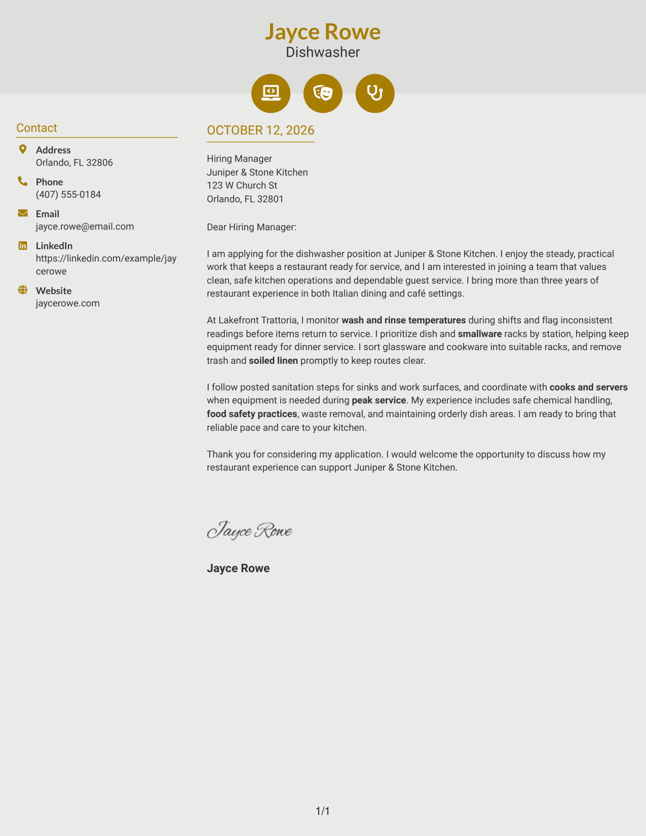 Cover Letter Example Page 1