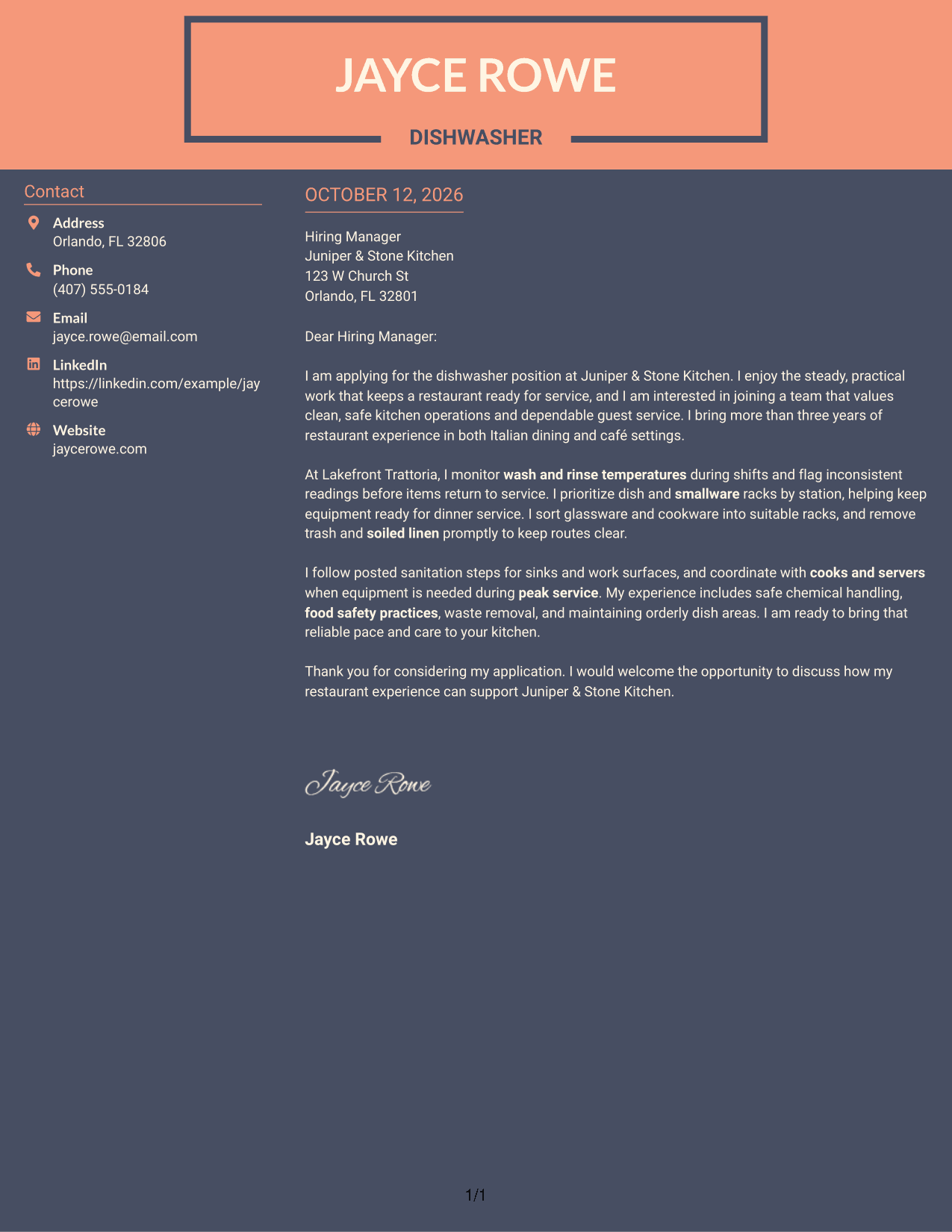 Cover Letter Example Page 1