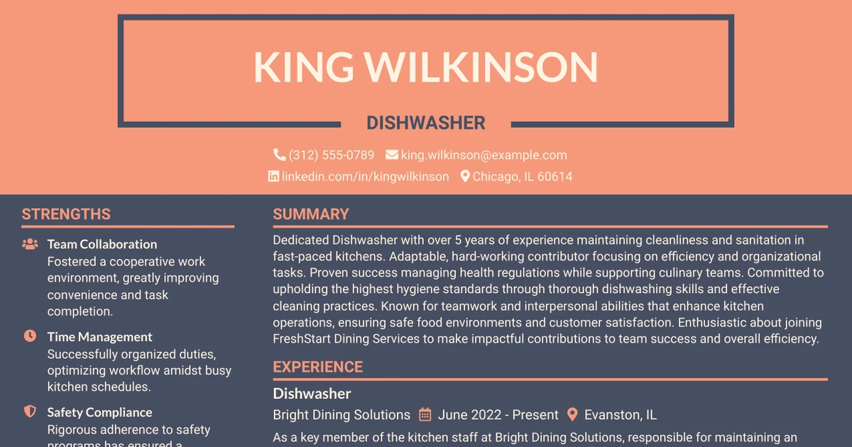 33 DISHWASHER Resume Templates with Example 2026 (ATS-Optimized)