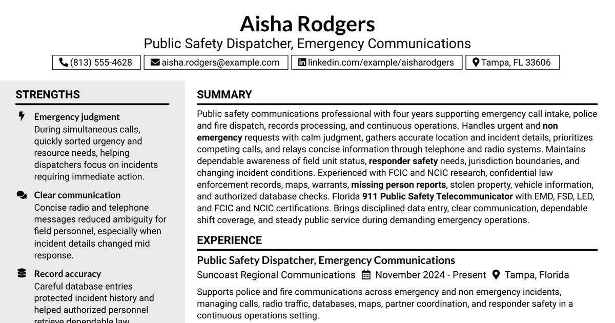 7 Dispatcher - Public Safety Communications Resume Templates with Example