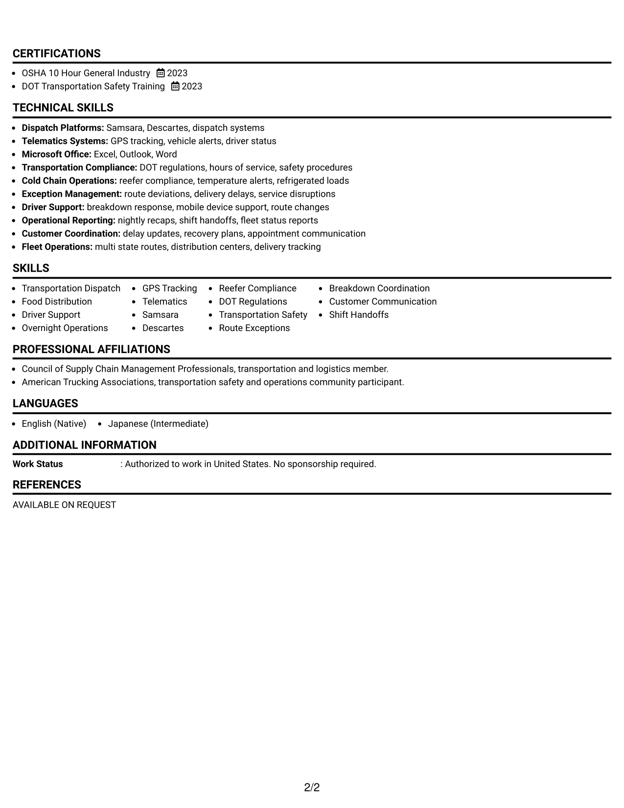 Resume Example Page 2