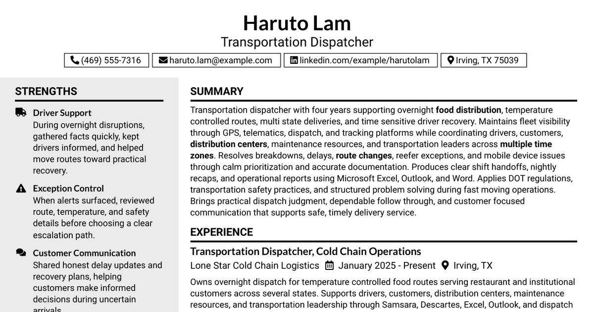 7 Dispatcher Resume Templates with Example