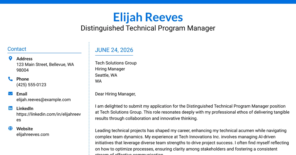 30+ Distinguished Technical Program Manager Cover Letter Templates with Example 2026
