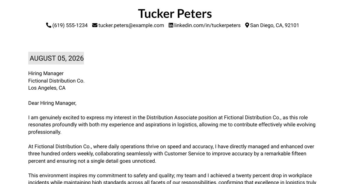 30+ Distribution Associate Cover Letter Templates with Example 2026