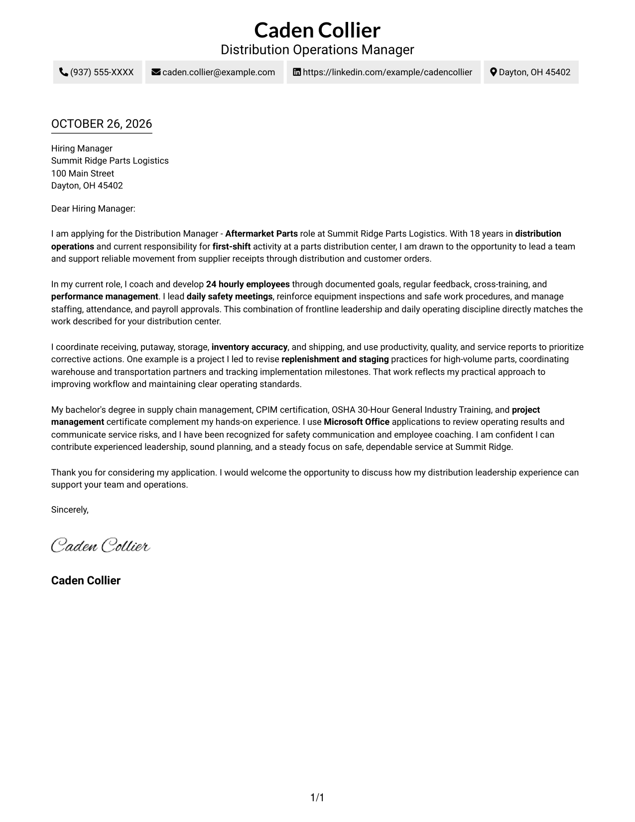 Cover letter example — page 1