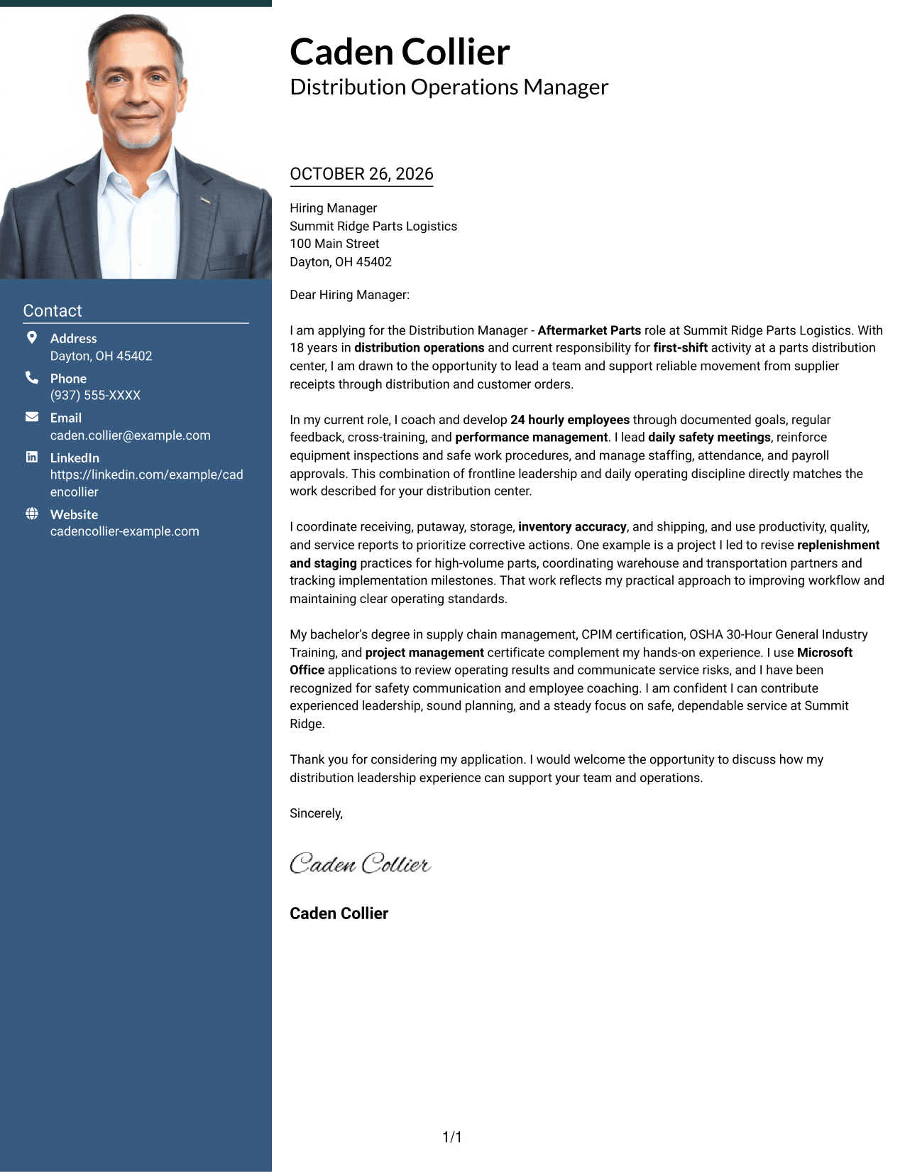 Cover letter example — page 1