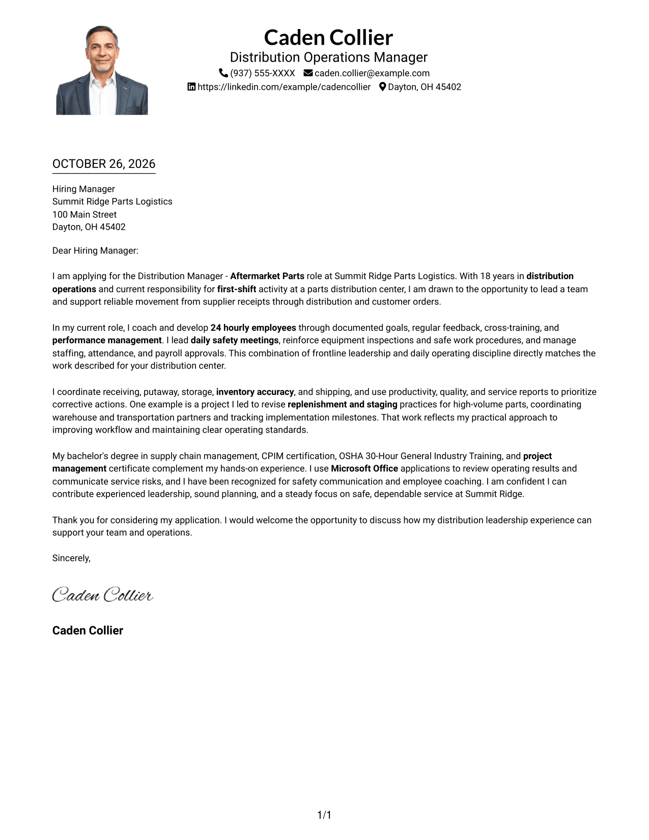 Cover letter example — page 1