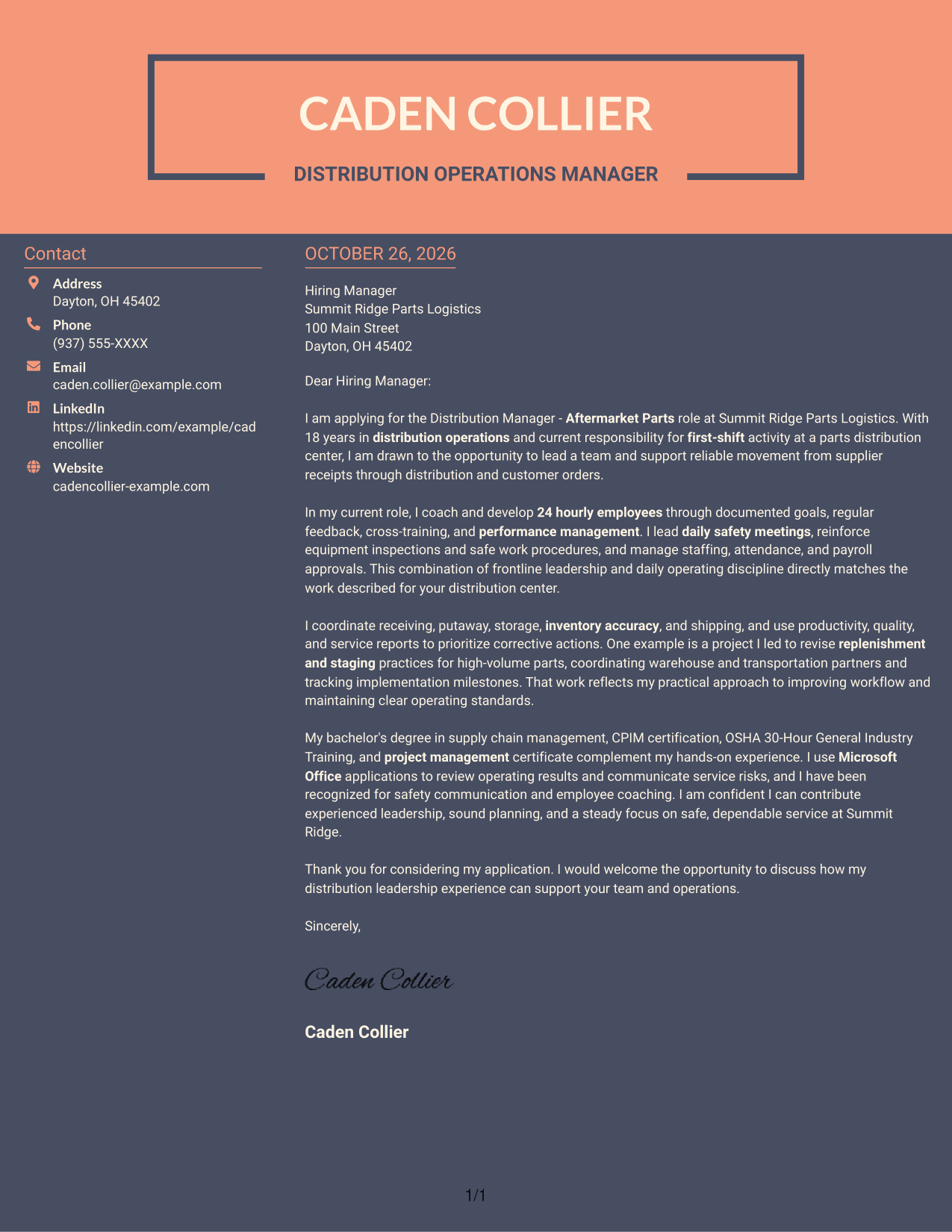 Cover letter example — page 1