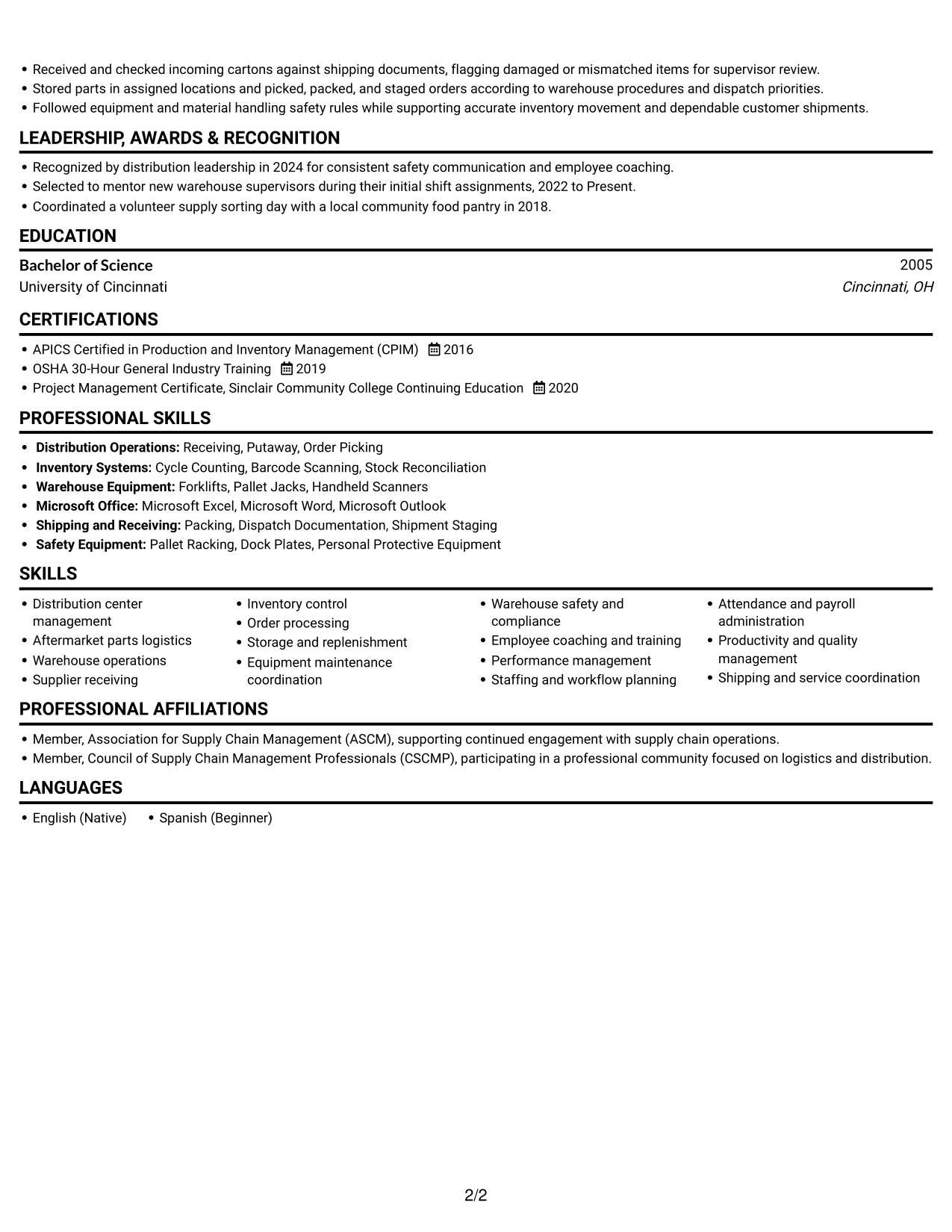 Resume example — page 2
