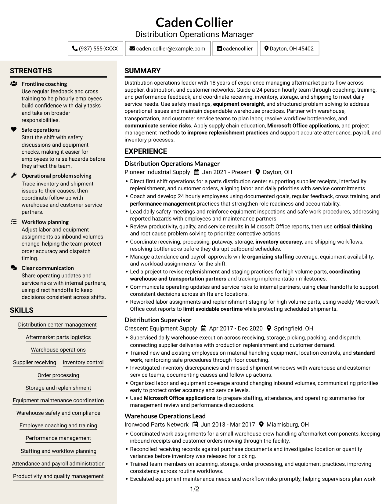 Resume example — page 1