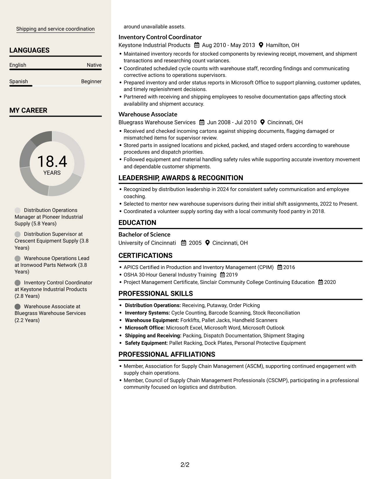 Resume example — page 2
