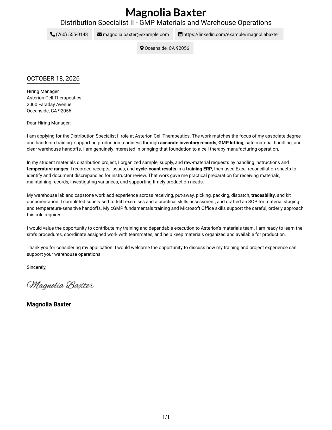 Cover letter example — page 1