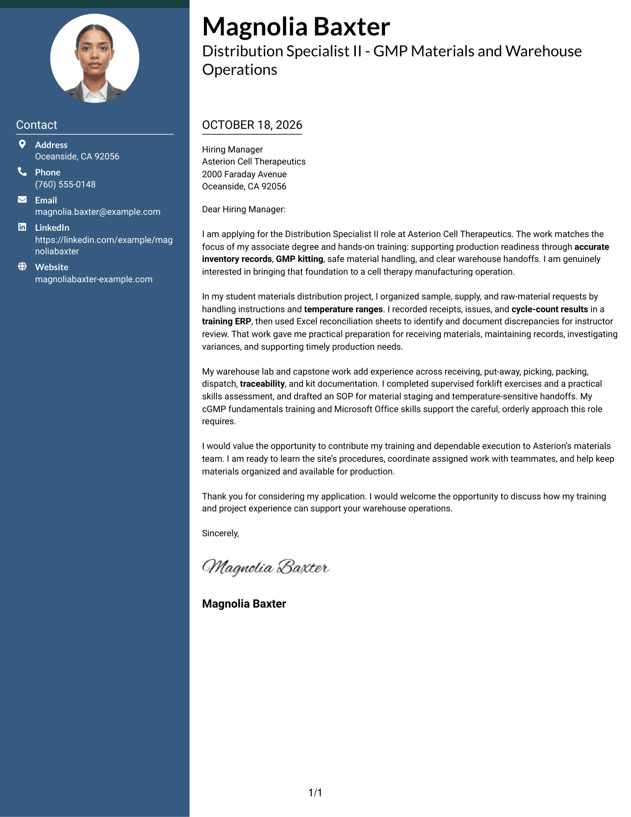 Cover letter example — page 1