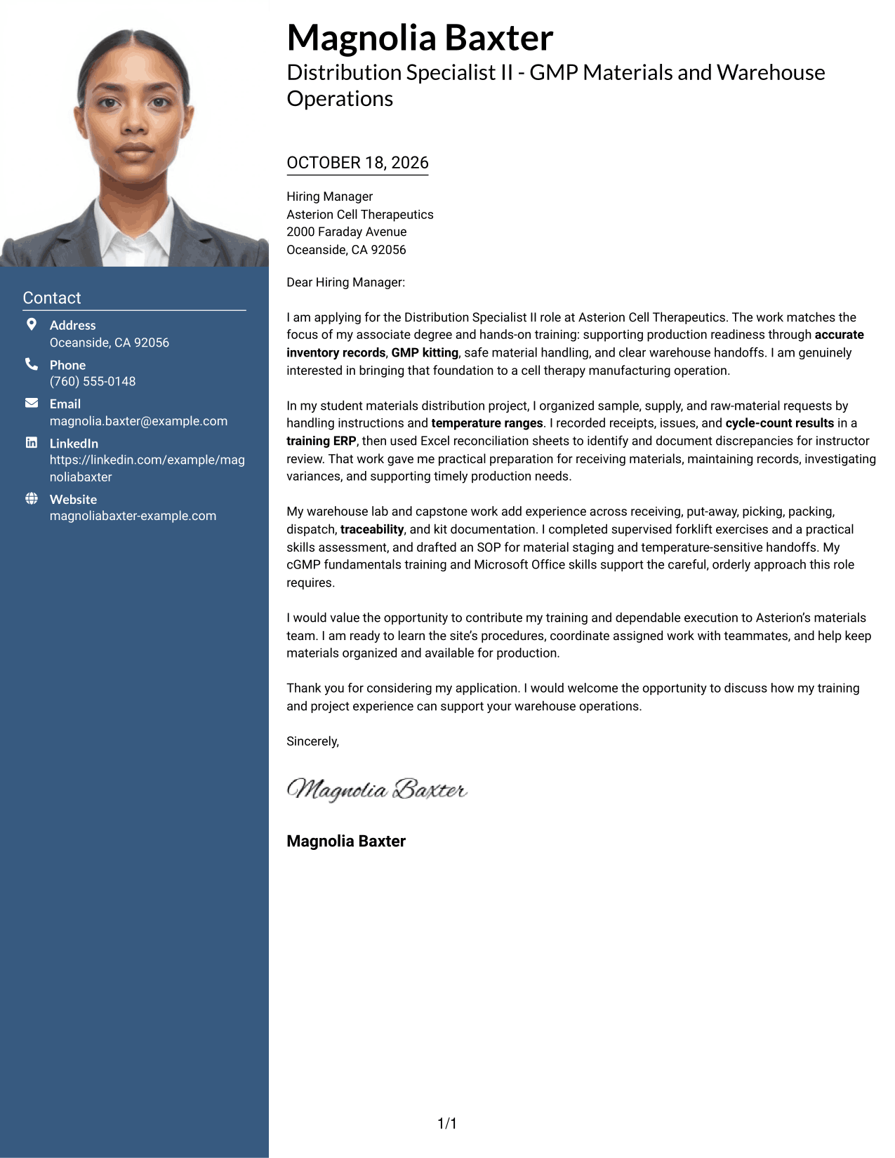 Cover letter example — page 1