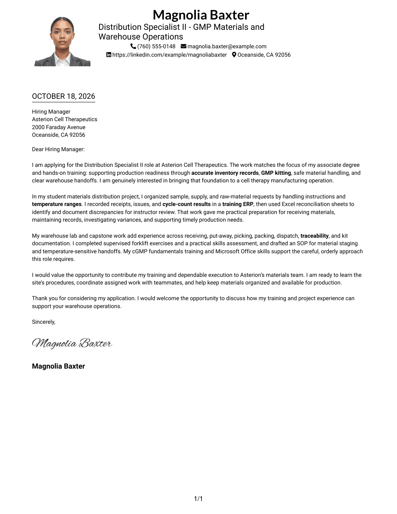 Cover letter example — page 1