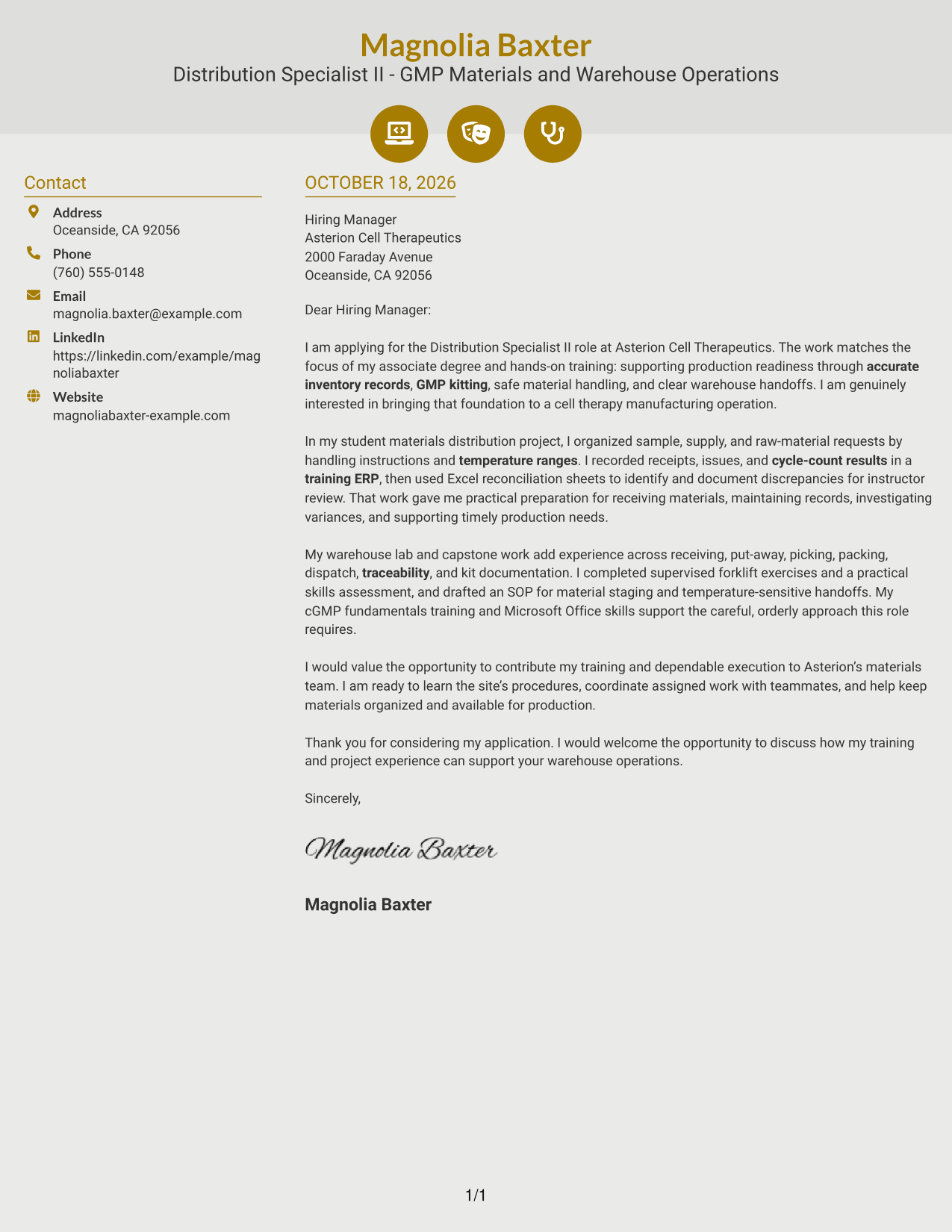 Cover letter example — page 1