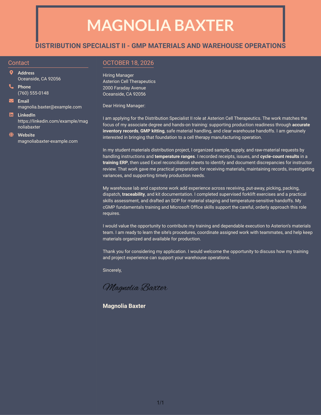 Cover letter example — page 1