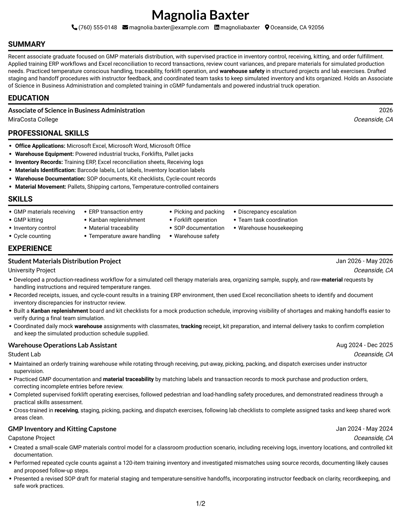 Resume example — page 1