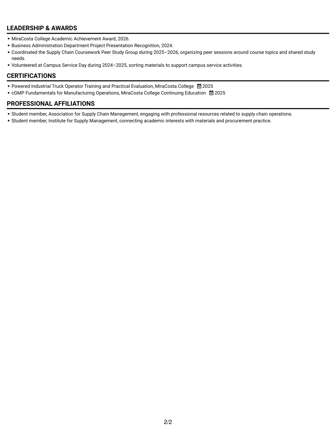 Resume example — page 2